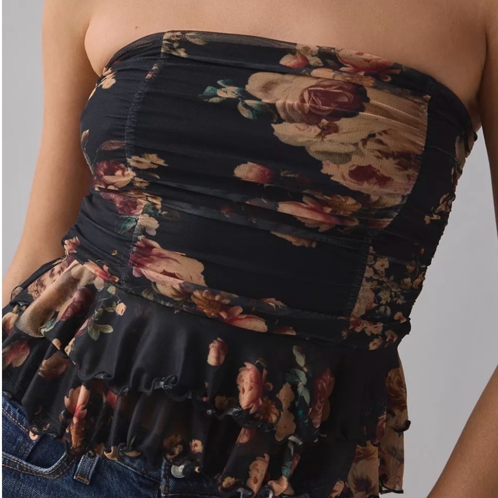 Kimchi Blue Mia Mesh Tiered Strapless Peplum Top - Urban Outfitters